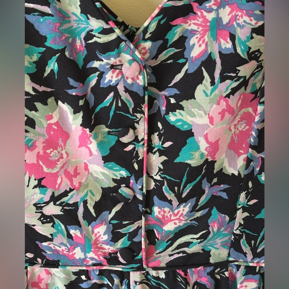 Vintage 80S Laura Ashley Black Cottagecore Floral Cotton Sundress US6 Sleeveless - Picture 4 of 14